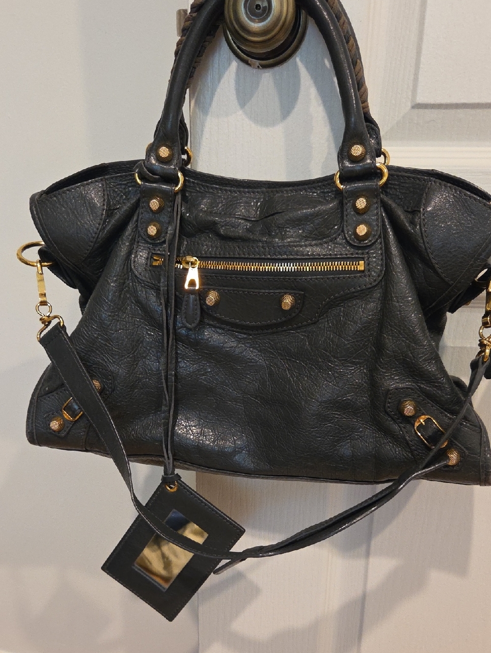 Balenciaga City Bay Shoulder Leather Bag Grey with Gold Hardware